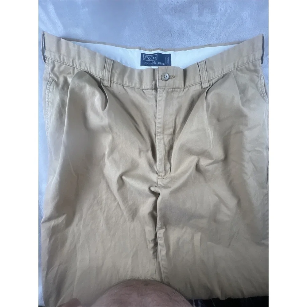 Vintage Polo Ralph Lauren Pants Mens 35/30 Khaki Andrew Tan Double Pleated Chino